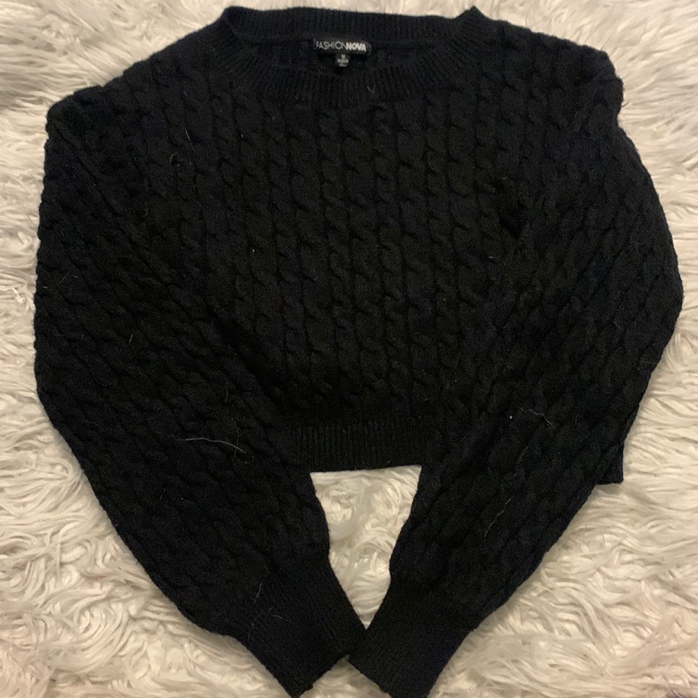 black thick knitted fashion nova cropped sweater